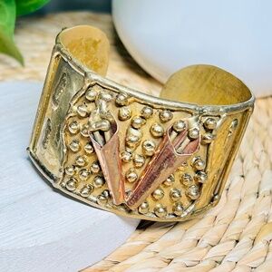 Stunning Vintage Mixed Metals Welded Brutalist Cuff Bracelet.